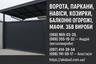 Навіси, ворота, паркани, козирки, балконні огорожі, ЗБВ вироби - фото