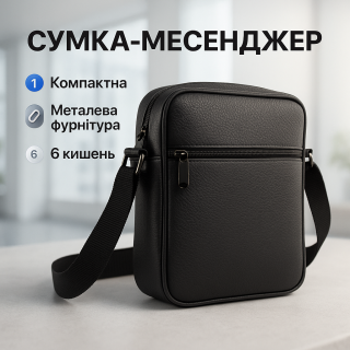 Якісна чоловіча сумка з натуральної шкіри, сумка месенджер, шкіряна барсетка, сумка через плече - фото