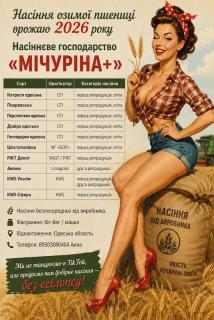 Насіння озимої пшениці врожаю 2026 року від насіннєвого господарства «Мічуріна+»