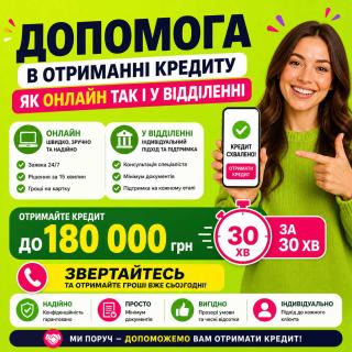 Кредит на карту або у відділенні.Перекредитування МФО(індивідуально)