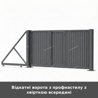 Відкатні ворота з профнастилу з хвірткою всередині