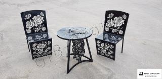 Стол и два стула из металла, комплект, цвет - черный, серия "Black rouse" - фото